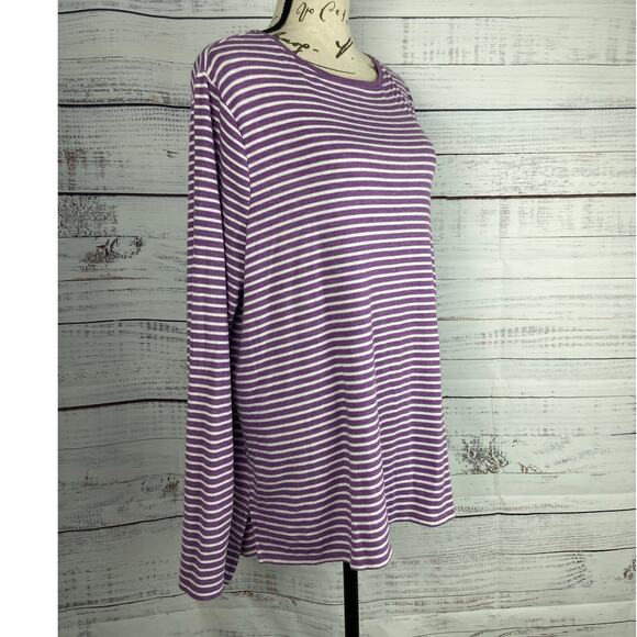 Chicos 2 Light Sweater Womens L Purple Striped Crew Neck Long Sleeves Stretch - Picture 3 of 12